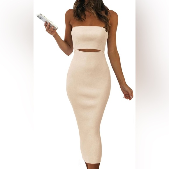 Women's Summer Midi Bodycon Dress Strapless Cut Out Knit Tube Long Fitted
8043 - Picture 2 of 7